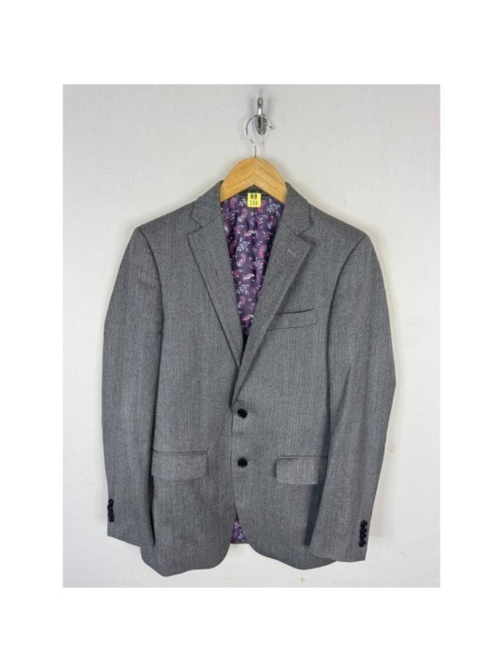 Indochino Grey Herringbone Blazer Paisley Lining Sport Coat Jacket Men 36R